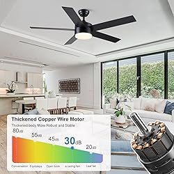52 inch Black Ceiling Fans with Lights and Remote