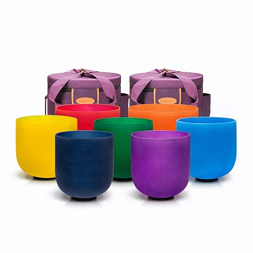 TOPFUND Chakra Set of 7 Color Crystal Singing Bowls 6-10 inch with ...