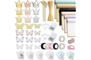 XEUZK 430Pcs Floral Wrapping Paper Kits, &120Sheet Waterproof Floral Paper, RibbonX3 Bamboo SticksX50, Tape Dispenser,Tape X2, Flower PinsX150, ButterfliesX48, CrownsX9, Greeting CardX30 for Wrapping