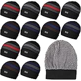 Kigeli Beanie Hats for Men Bulk Winter Hats with Warm Thick Fleece Snow Skull Cap Plain Skull Knit Beanie Donation Charity(12 Pcs)
