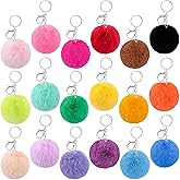 BQTQ 18 Pieces Pom Pom Keychain Rabbit Faux Fur Ball Keychain Fluffy Pom Pom Keychain Pom Pom Puff Ball with Keychain Hooks