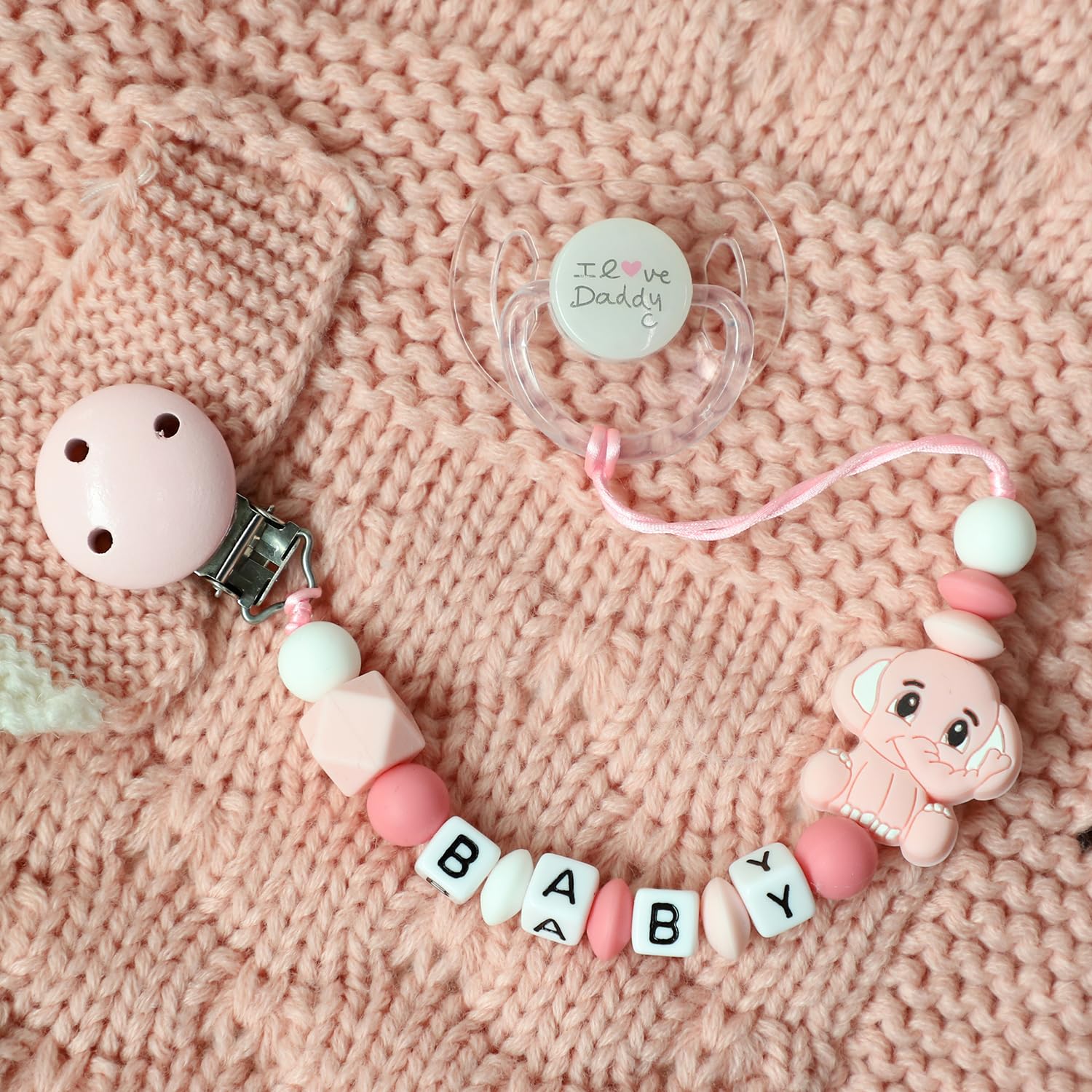 SCOM Reborn Baby Dolls Accessories Set - Rainbow Transparent Magnetic Pacifiers & Removable Reusable Baby Doll Bottles with Silicone Pacifier Clips for Reborn Dolls Girls, Pink Style, 3 Pcs