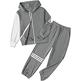 kadoubiyoo Boy's Pants Set - 2 Piece Fall Outfits ColorBlock Long Sleeve Zipper Hooded and Pants Casual Clothes 6-16 Years
