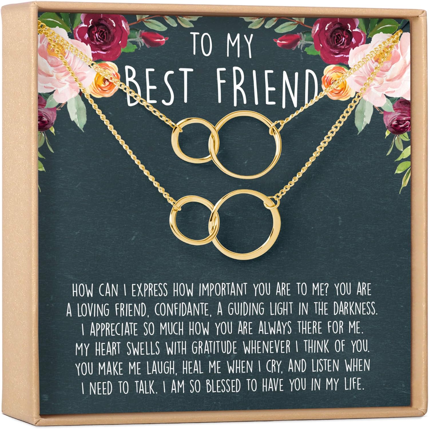 Amazon Com Best Friend Necklace Heartfelt Card Jewelry Gift For Birthday Holiday More 2 Asymmetrical Circles Gold Set Of 2 Jewelry