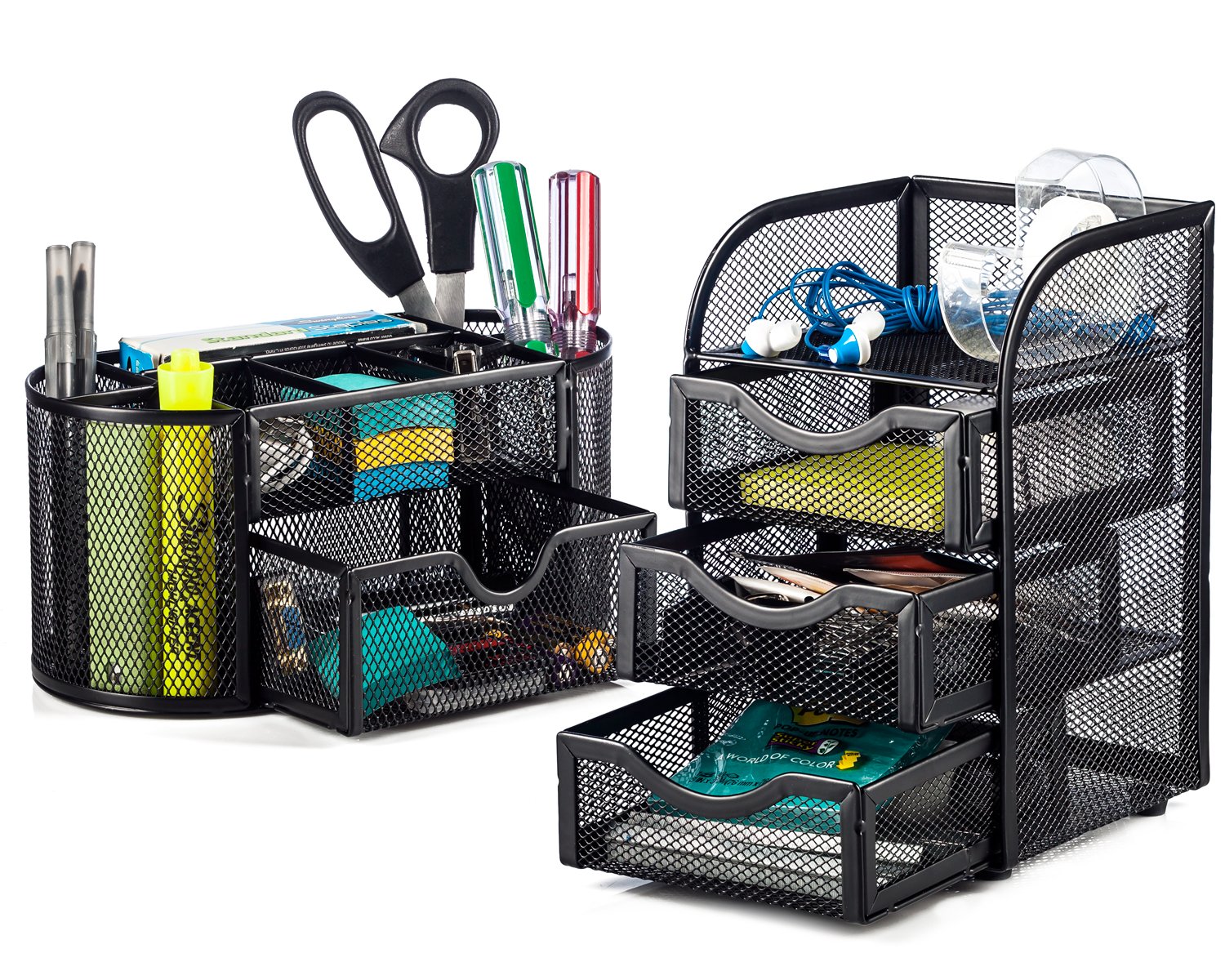 Halter Steel Mesh 2 Piece Desk Organizer Set Oval Desk Supply Caddy