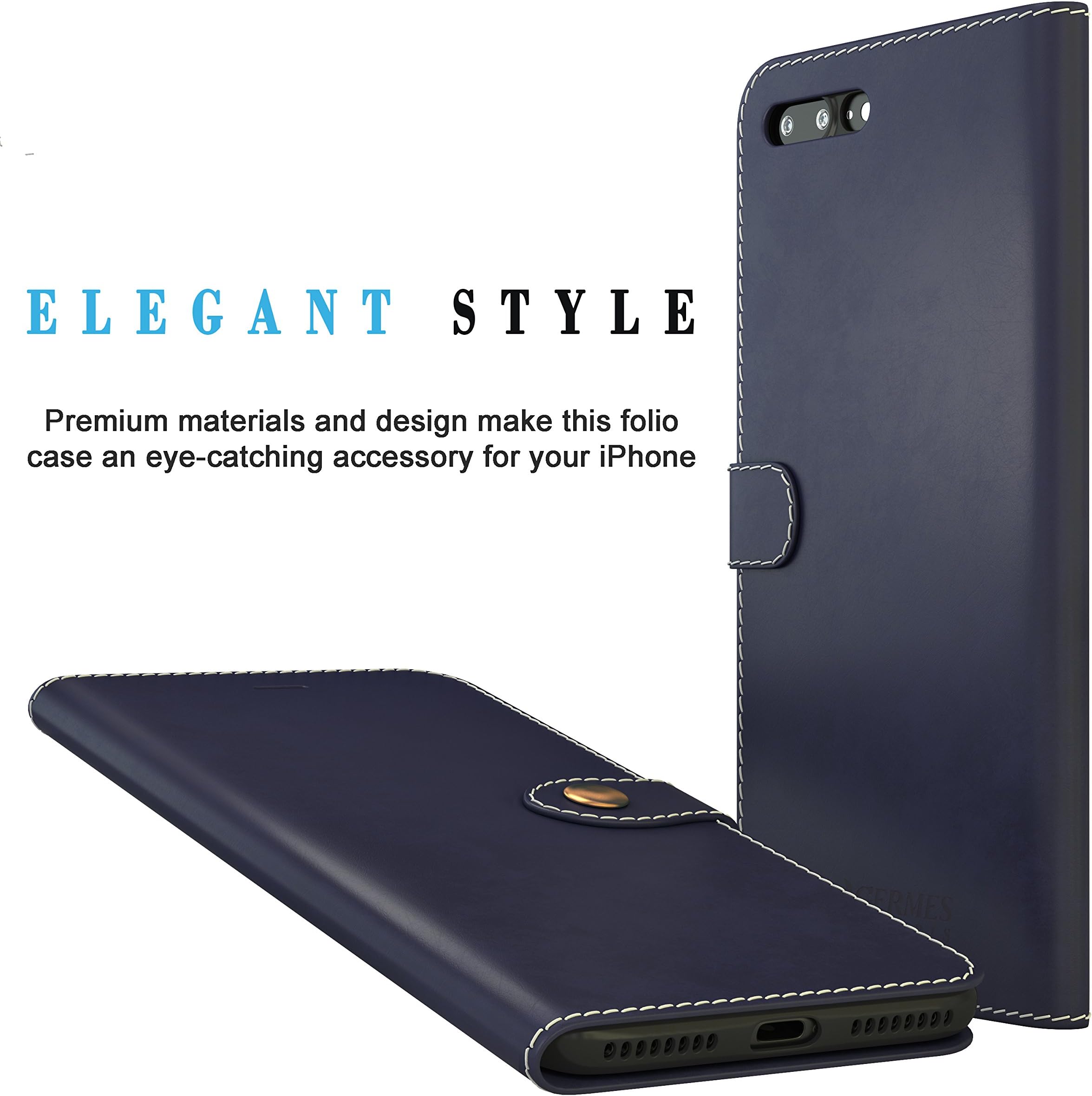 Genuine Leather iPhone 7 Plus Case w/Built in Wallet Credit Card Holder | Designer Cell Phone Case with Snap Closure | Edge-to-Edge Protection | Shock & Dust Resistance (Blue)