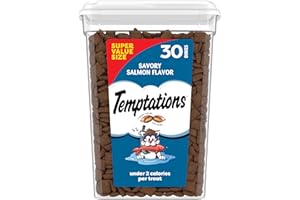 Temptations Classic Crunchy and Soft Cat Treats, Savory Salmon Flavor, 30 oz. Tub
