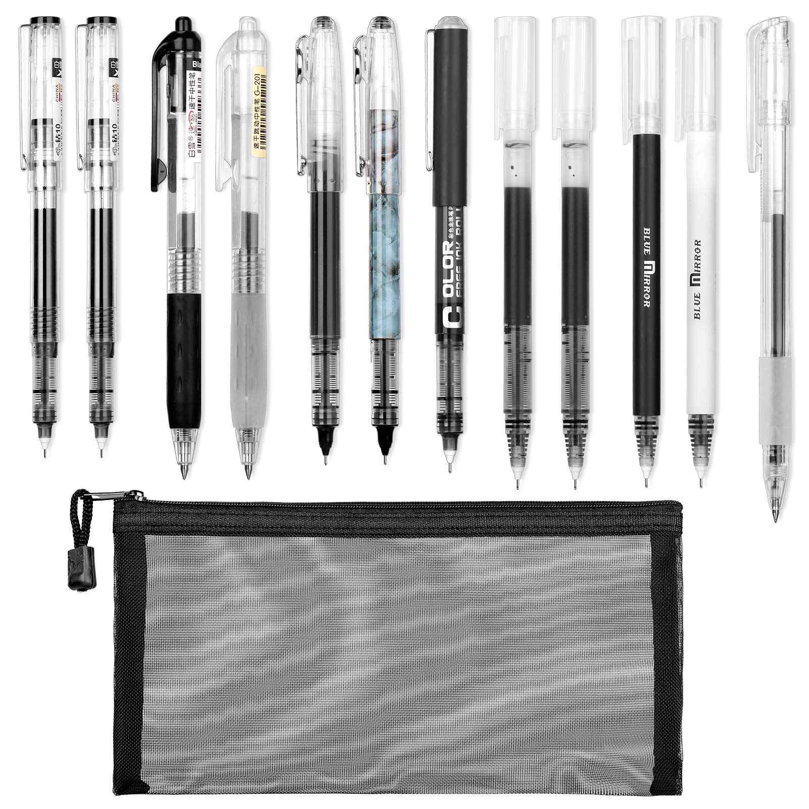 Whaline 13Pcs Gel Pen Set with 12Pcs Black Fine Point Pens Ballpoint Pen and 1 Pen Bag Gel Ink Pens for Student Back to School Supplies Office Business Administration Writer