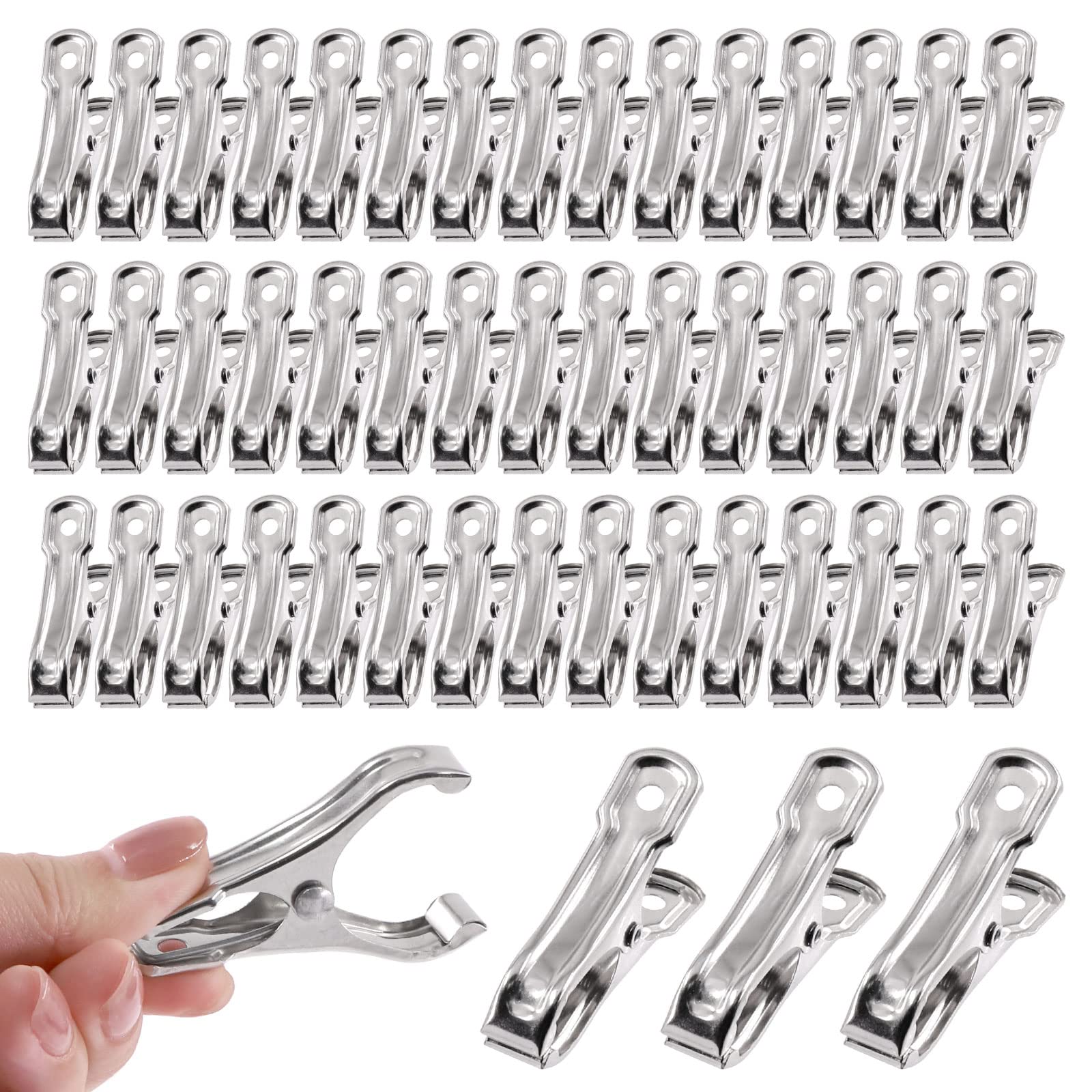 Tanstic 50pcs 2.1 Inch Stainless Steel Greenhouse Clips Heavy Duty Garden Clips with Strong Grip and Large Open Mouth for Netting Holding