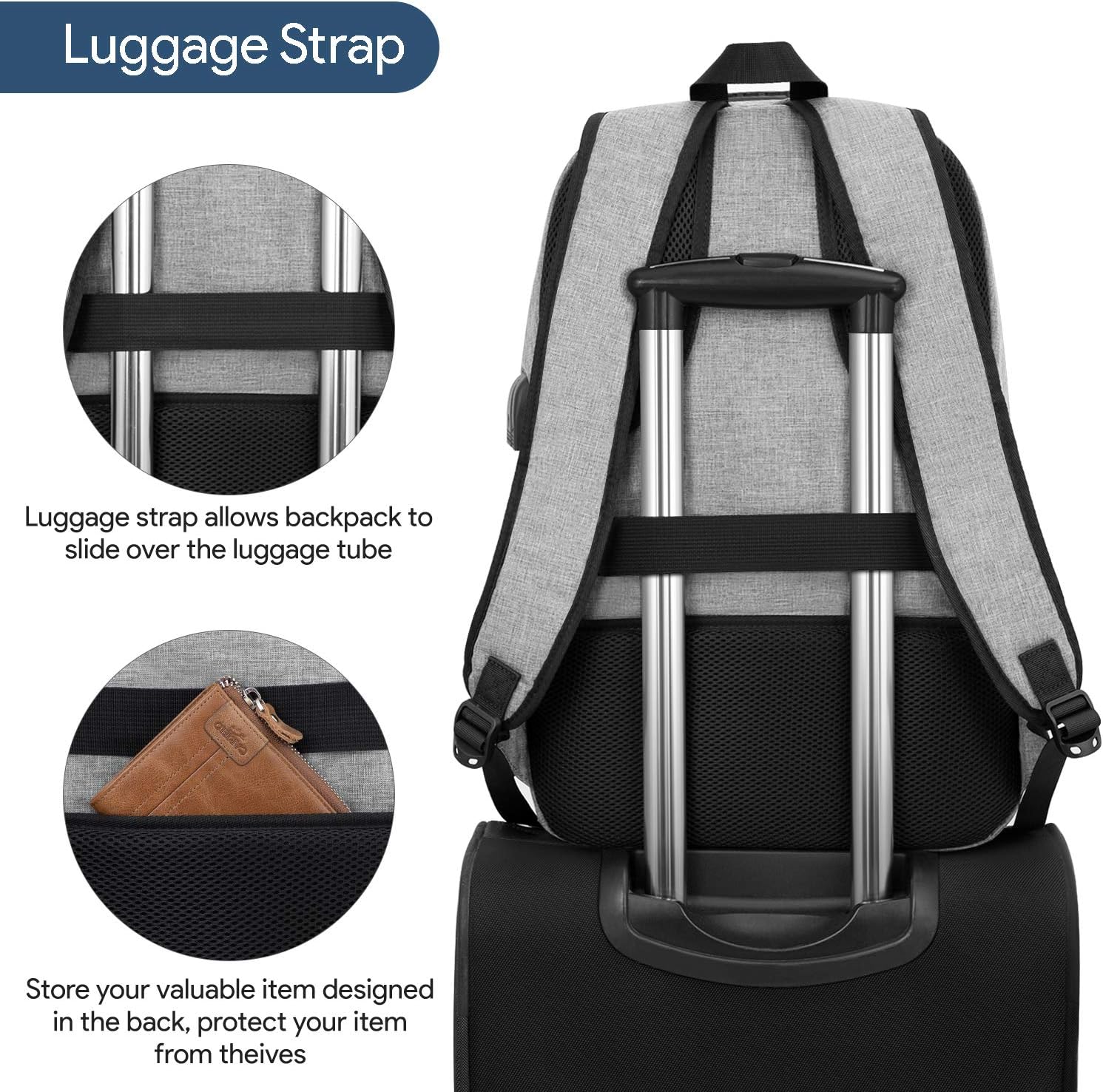 Travel Laptop Backpack, AMBOR 15.6-17.3 Inch Anti Theft Business Backpack with USB Charging Port and Headphone Interface,Large Computer Backpack School Daypack Backpack for Women and Men-Grey: Computers & Accessories