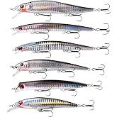 OROOTL Saltwater Fishing Lures Kit, 6 Pack Assorted Surf Fishing Jerkbait Minnow Lures Hard Baits Popper Plugs for Striped Bass Offshore Ocen Gear Tackle