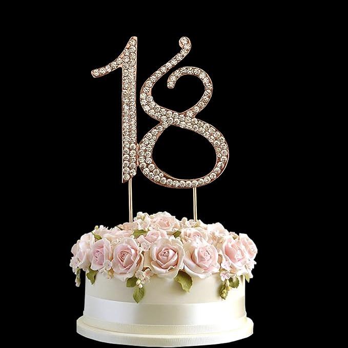 Rose Gold Rhinestone Crystal Birthday Cake Topper Number Pick Diamante