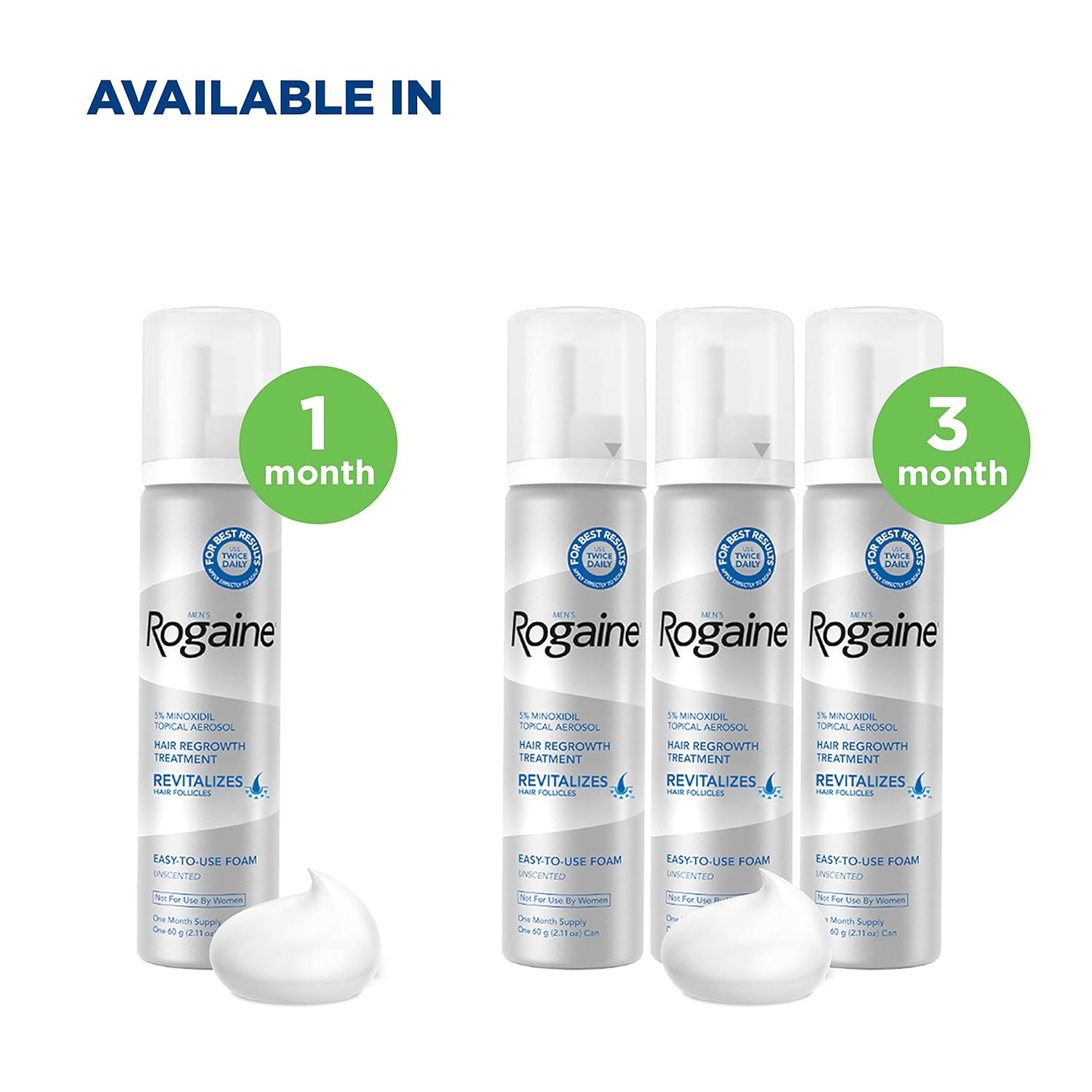 Men's Rogaine 5% Minoxidil Foam for Hair Loss and Hair Regrowth, Topical Treatment for Thinning Hair, 1-Month Supply: Beauty