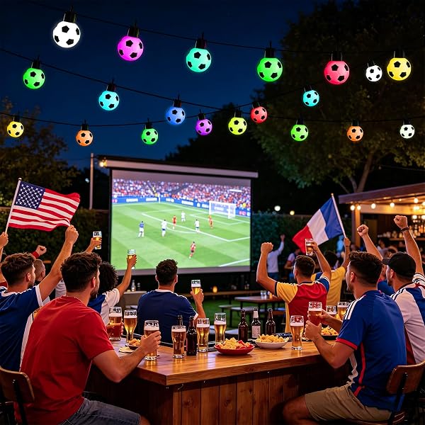 LIUZPATIAL SOCCER 50 FT SMART OUTDOOR STRING LIGHTS WATERPROOF, 15 RGBW LED BULBS 16 MILLION COLORS WITH APP & REMOTE CONTROL FOR WORLD CUP DECORATIONS 2026
