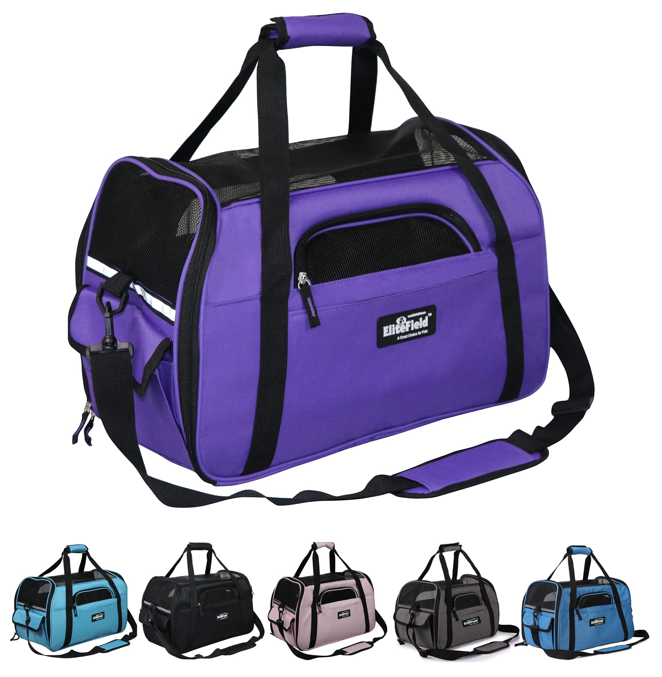 EliteField Soft Sided Pet Carrier (3 Year Warranty, Airline Approved), Multiple Sizes and Colors Available (Medium: 17" L x 9" W x 12" H, Purple)
