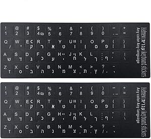 [2PCS Pack] FORITO Hebrew Keyboard Stickers None Transparent Stickers on Black Background with White Lettering for Computer Keyboard Keys, Each Unit Size: (Width) 0.43” x (Height) 0.51” (Matte)