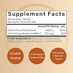 NatureBell Vitamin D3 5,000 IU + K2 100 mcg, 240