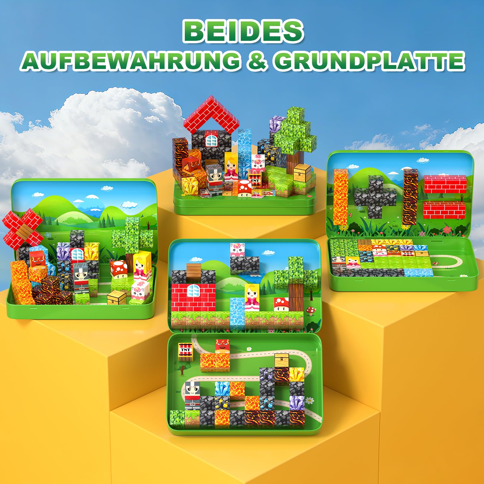 Magnetische Bausteine, 60PCS Reise Magnetic Building Blocks, Magnetisches Reise Spielzeug mit Eisenbox, Kreative Magnetsteine Würfel Spiel Spielzeug Geschenk ab 3 4 5 6 7 8 9+ Jahre Junge Mädchen 4