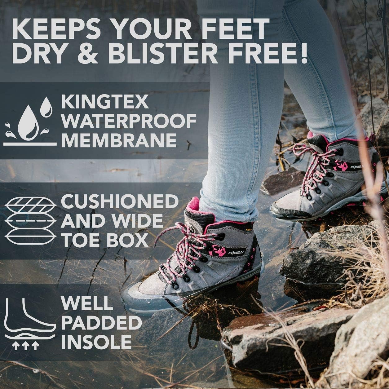  | Foxelli Women’s Hiking Boots – Waterproof Suede Leather Hiking Shoes for Women, Breathable, Comfortable & Lightweight Hiking Boot | Hiking Boots