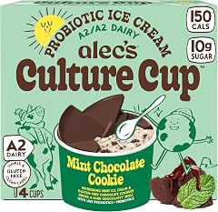 Alec's Culture Cup Mint Chocolate Cookie Probiotic Ice Cream, 4 Count | 150 calories, 10g sugar, live probiotics, crackable s