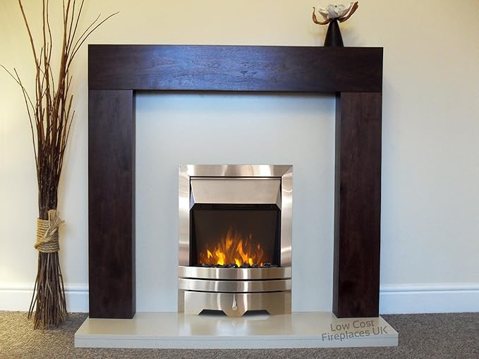 Electric Mango Walnut Brown Wood Surround Cream Stone Effect Led