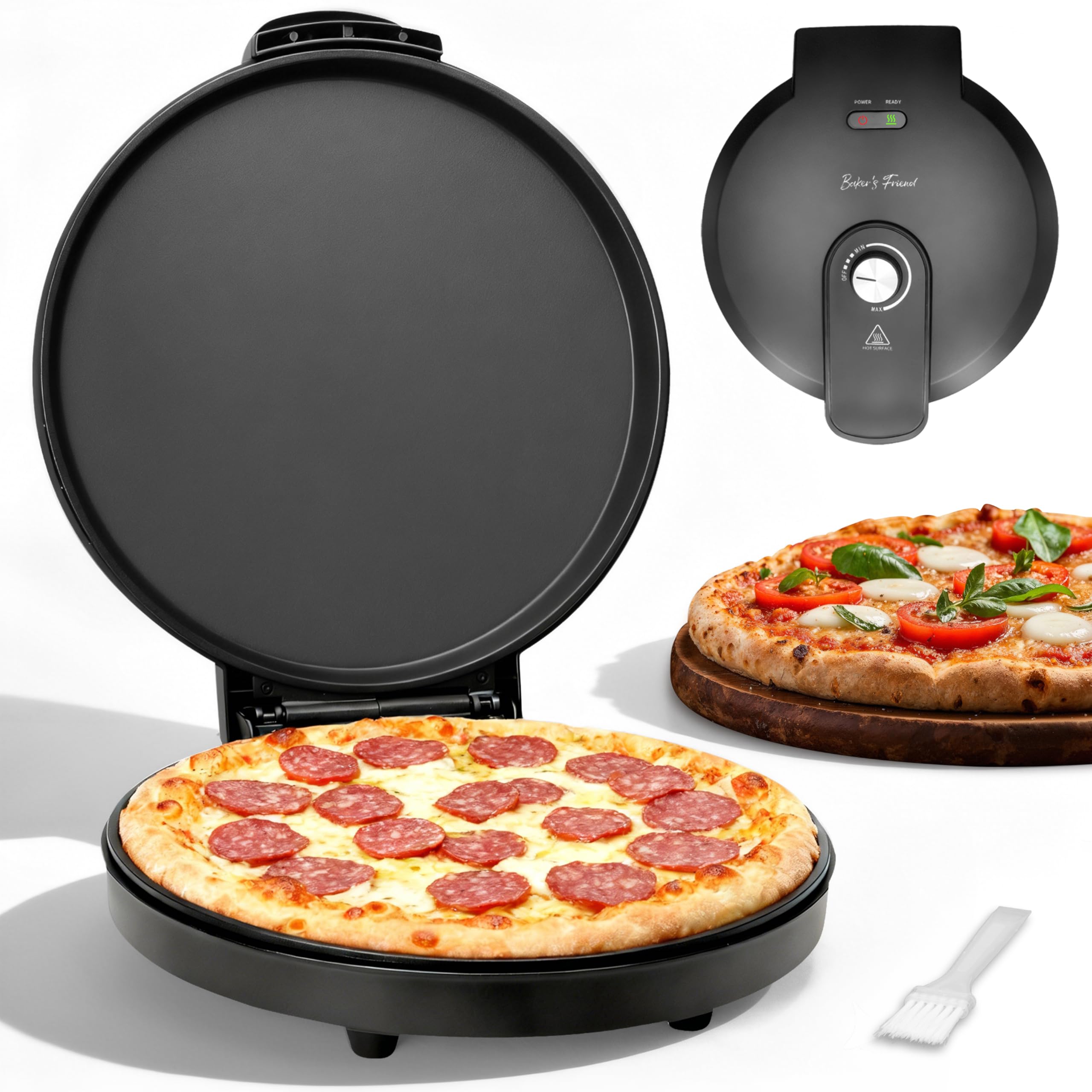Photo 1 of **FOR PARTS ONLY/ NON-FUNCTIONAL (BROKEN)*** Baker’s Friend Pizza Maker Electric with Temperature Control, Indoor Quesadilla Maker, 12 Inch Electric Pizza Maker Machine for Home, Pizza Cooker, 1400W, Graphite