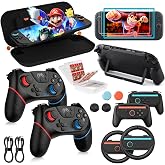 Retear Switch 2 Pro Controller Accessories Bundle 17-in-1（2 Pack） | Carrying Case, Dockable Protective Case, Joy-con Grips, Steering Wheels, Screen Protectors, Game Card Case, Thumb Grips