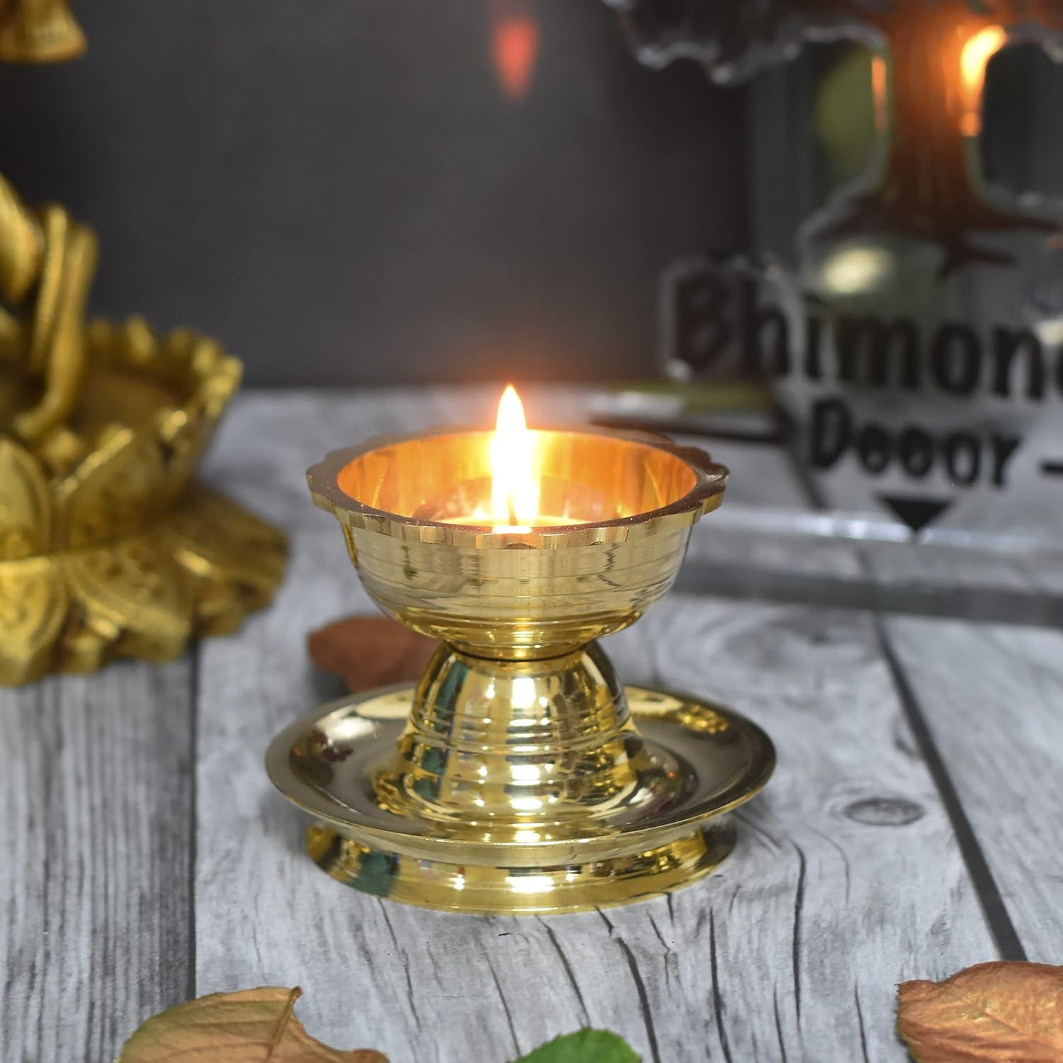 Oil Lamps & Accessories - Bhimonee Decor Pure Brass Udupi Nanda Table Diya, 2.5 inches, Brass, Pack of 1 pc