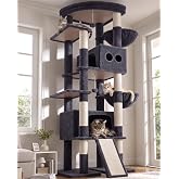 Glolbazer 84in Cat Tree Tower for Indoor Large Cats 20lbs, S84E, Dark Grey | Multi-Level Extra Tall Large Climbing Tower, Widened Condos for Maine Coon, 7 Scratching Posts, Padded Perch, Metal Basket