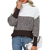 QIANSIQIANBO Womens Turtleneck Sweater Striped Color Block Sweaters Long Sleeve Casual Fall Knit Sweater Chunky Pullover Tops