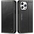 SHIELDON Case for iPhone 15 Pro Max 5G, Genuine Leather Wallet Magnetic Cover RFID Blocking Card Holder Kickstand Shockproof Phone Case Men Compatible with iPhone 15 Pro Max 6.7" - Retro Black