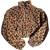 SOLY HUX Women's Leopard Fleece Sweatshirt Half Zip Mock Neck Long Sleeve Fuzzy Cropped Pullover Tops with Pocket