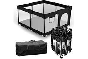 Dearlomum Foldable Baby Playpen with Gate, Extra Large Collapsible Play Yard for Babies & Toddlers, Portable Travel Playpen, Baby Activity Center for Indoor & Outdoor Use (Black 51"×51")