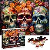 Day of The Dead Sugar Skull Puzzles for Adults 1000 Pieces, Halloween Puzzles 1000 Pieces, PICKFORU Flower Skeleton Puzzle as Skeleton Halloween Decor, Dia De Los Muertos Jigsaw Puzzle Grateful Dead