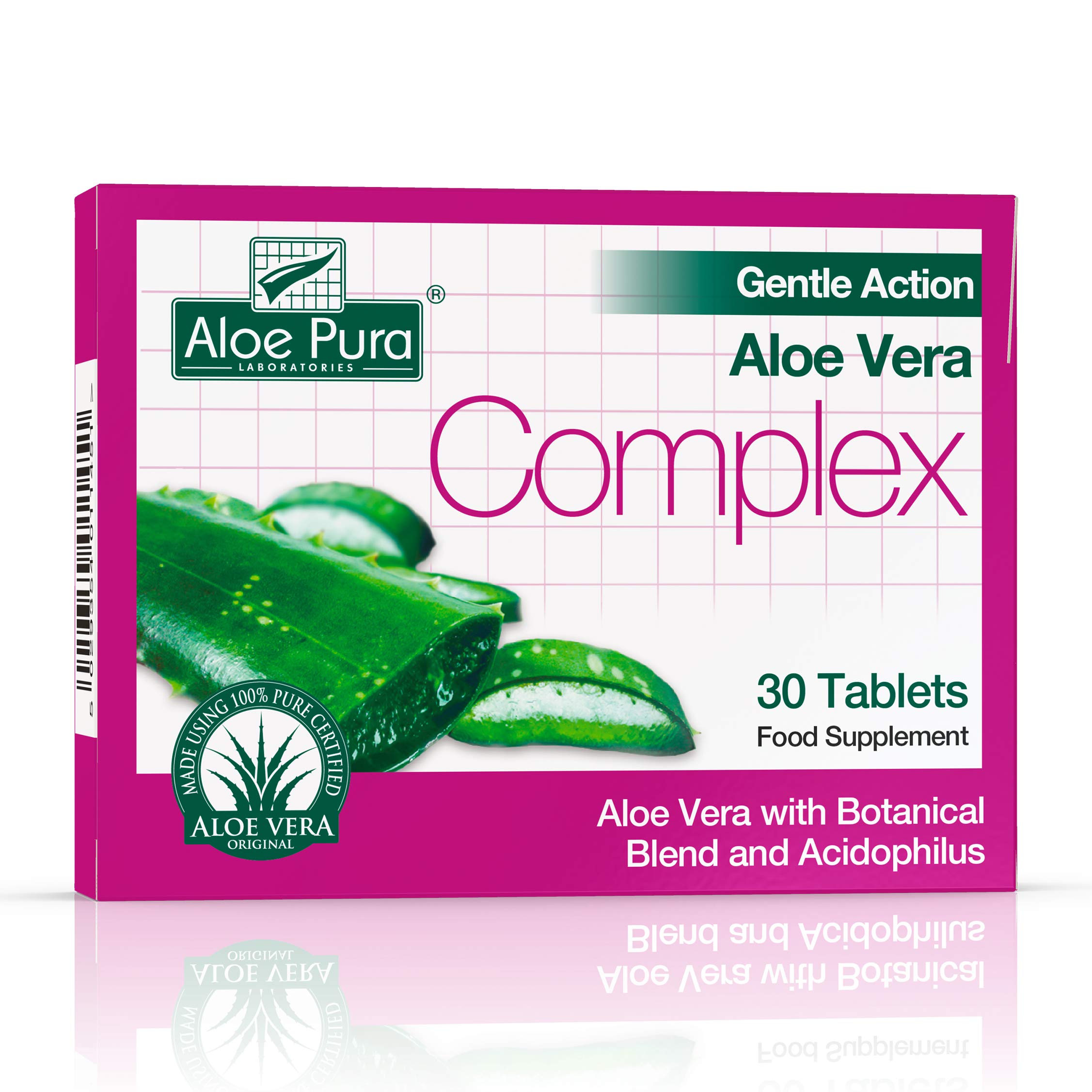 Aloe Pura Aloe Vera Gentle Action Complex Tablets , Natural , Vegetarian , Cruelty Free , Food Supplement, Botanical Blend , 30 Tablets