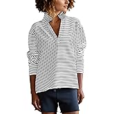 synound Women’s Striped V Neck Sweatshirt Henley Polo Collared Shirts Tops Casual Fleece Long Sleeve Pullover