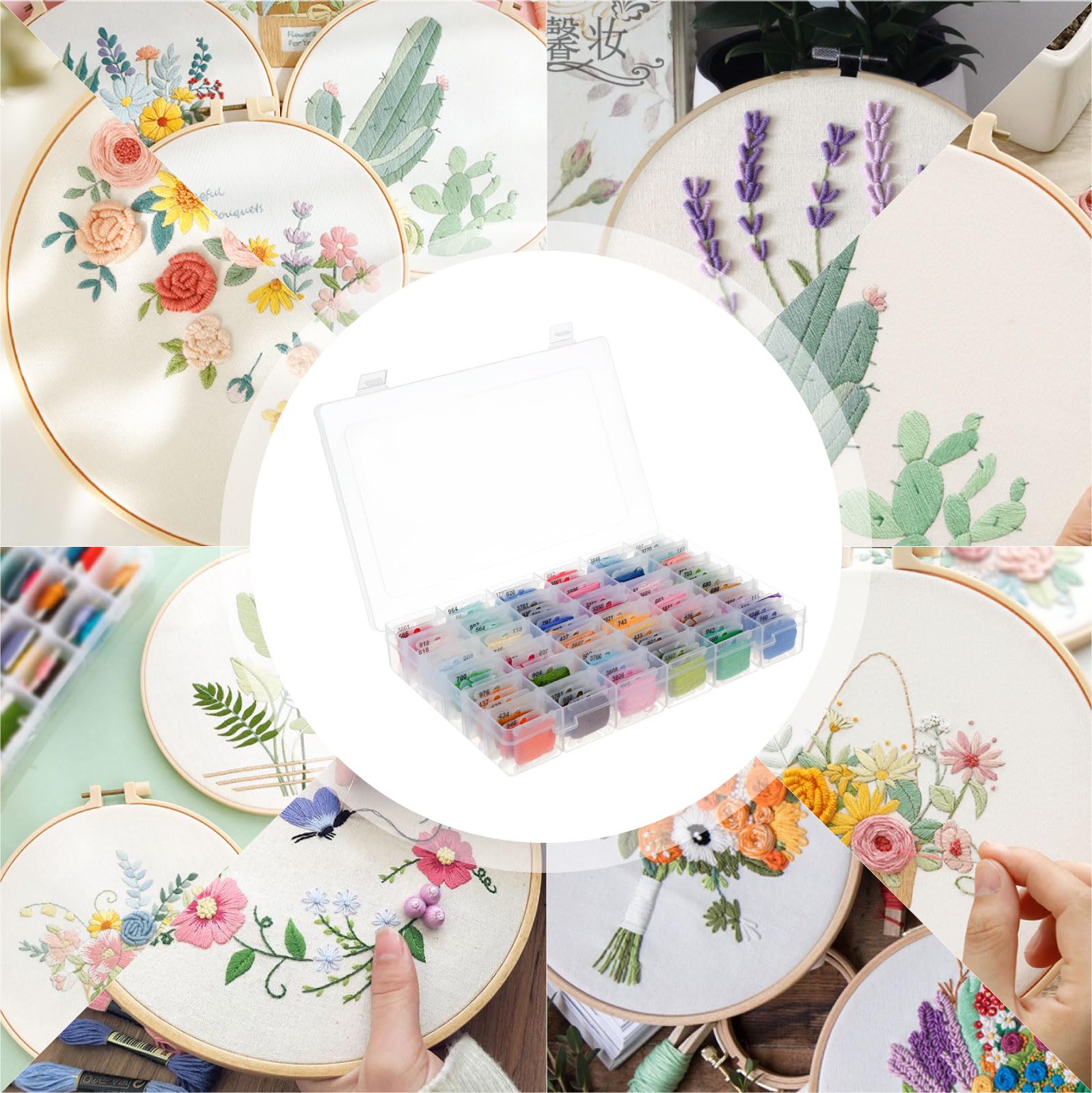 Rumhut 2 Pack Embroidery Floss Organizer with 216 Pcs Embroidery Floss, Floss Windern and Floss Number Stickers for Craft DIY Embroidery Sewing Storage