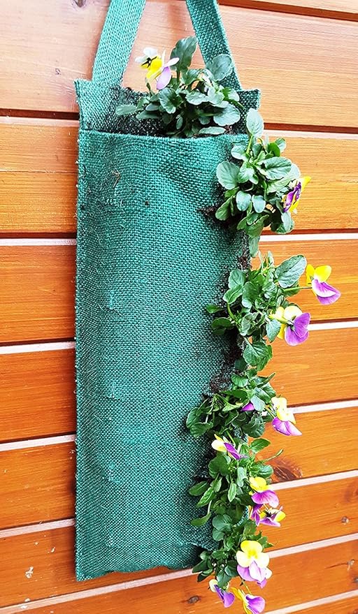 2 x Jute Fabric Hanging Planter Grow Bag Plant Pouch Tomato Herb