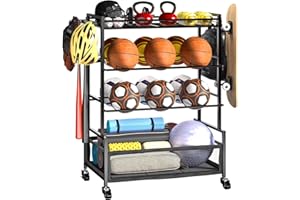 SOYEEZE Sports Equipment Organizer- Ball Storage for Garage,4 Tiers Outdoor Toy Storage,Soccer Racks,Basketball Shooting Trai