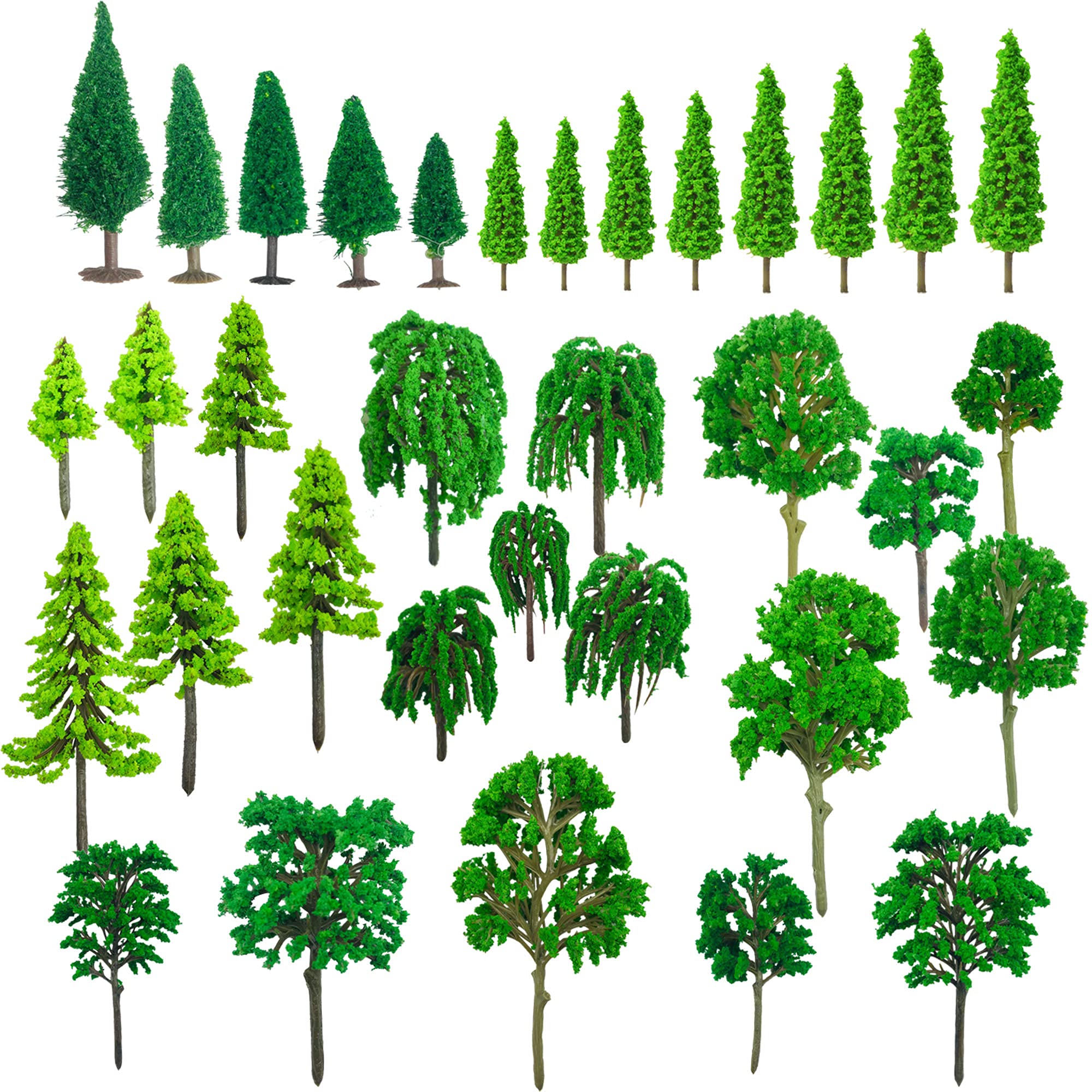 Cayway 34PCS Green Model Trees 1.3~6.1 Inch Mixed BuntAccessories Model Train Scenery Architecture Trees Fake Trees for Building Model, Model Scenery with No Bases for DIY Crafts