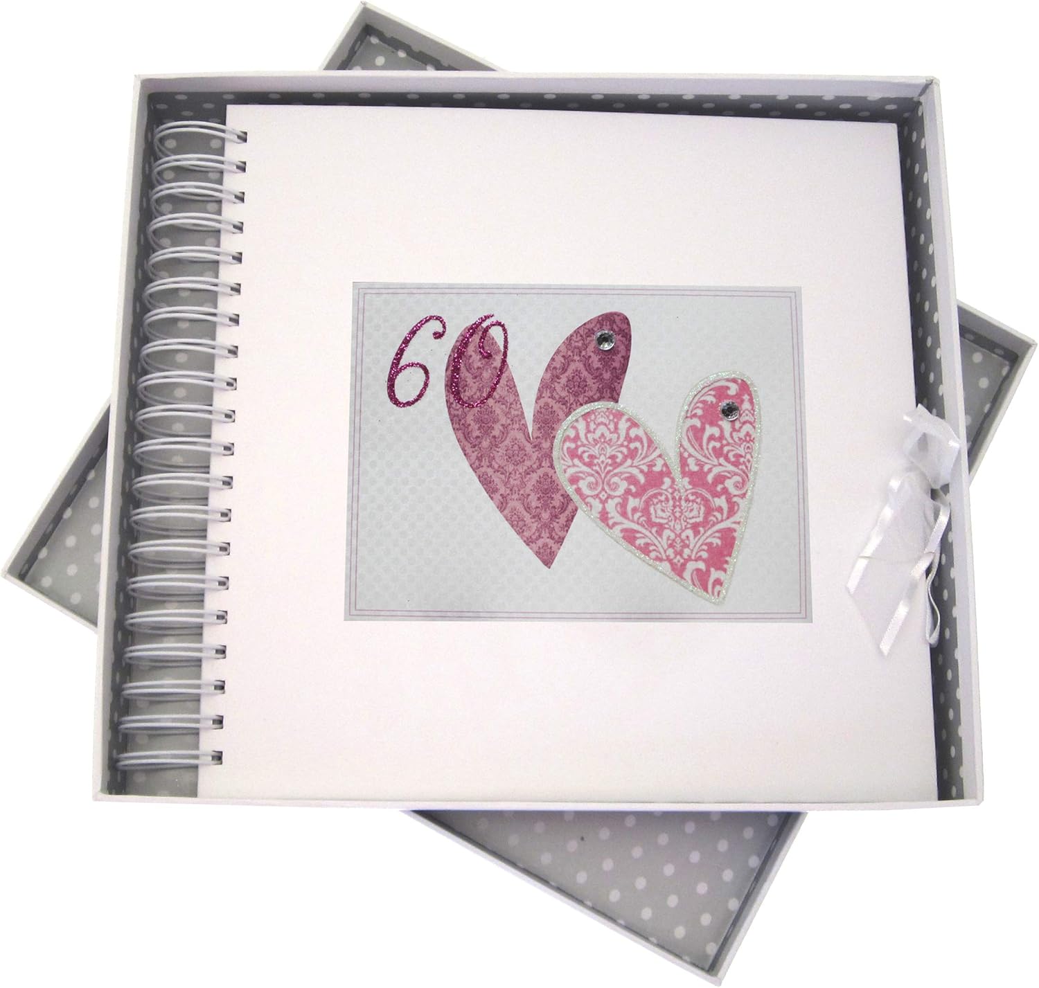 White Cotton Cards SSHA60C Patterned Love Hearts Age 60 Birthday Card and Memory Book