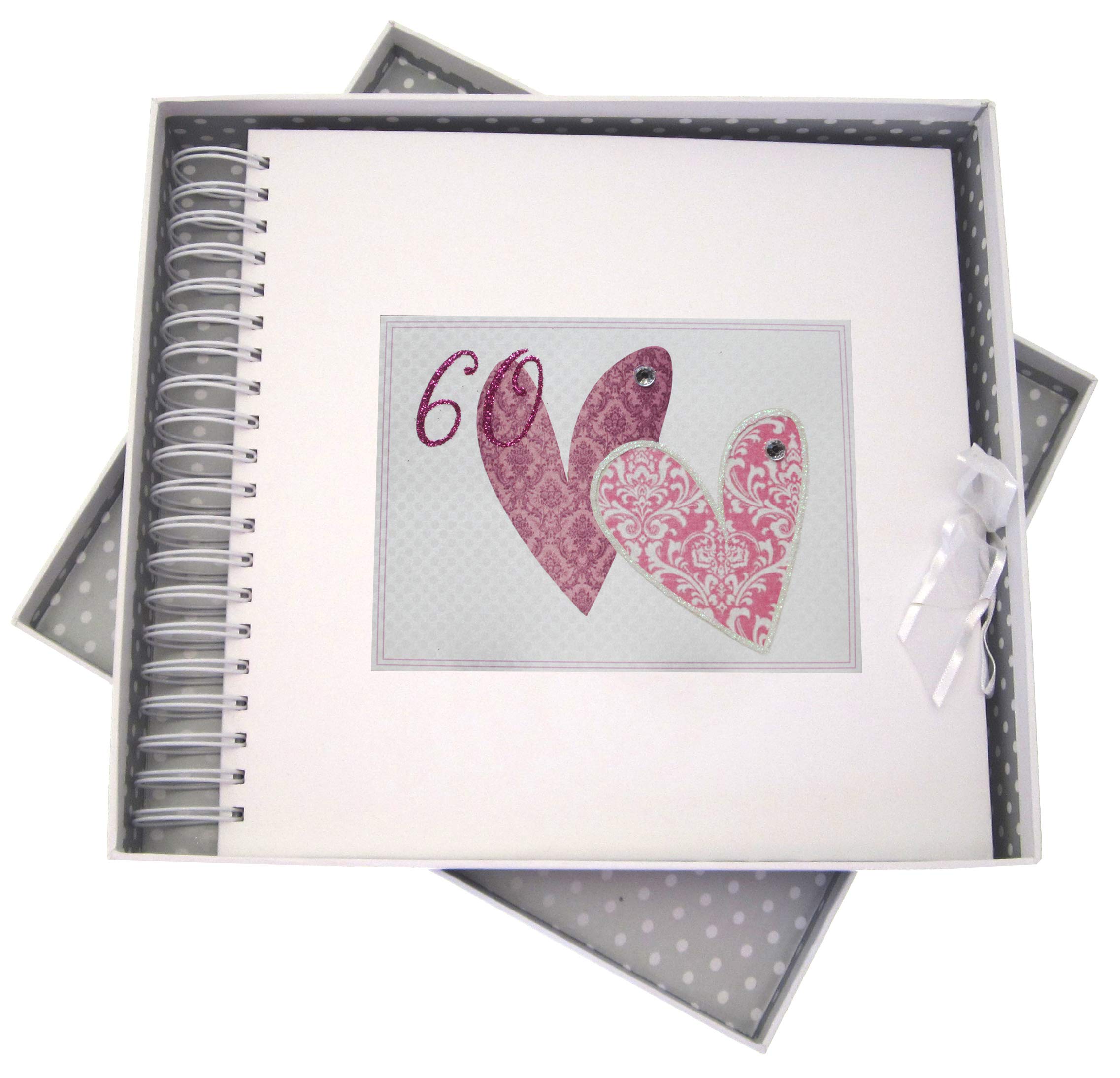 White Cotton Cards SSHA60C Patterned Love Hearts Age 60 Birthday Card and Memory Book