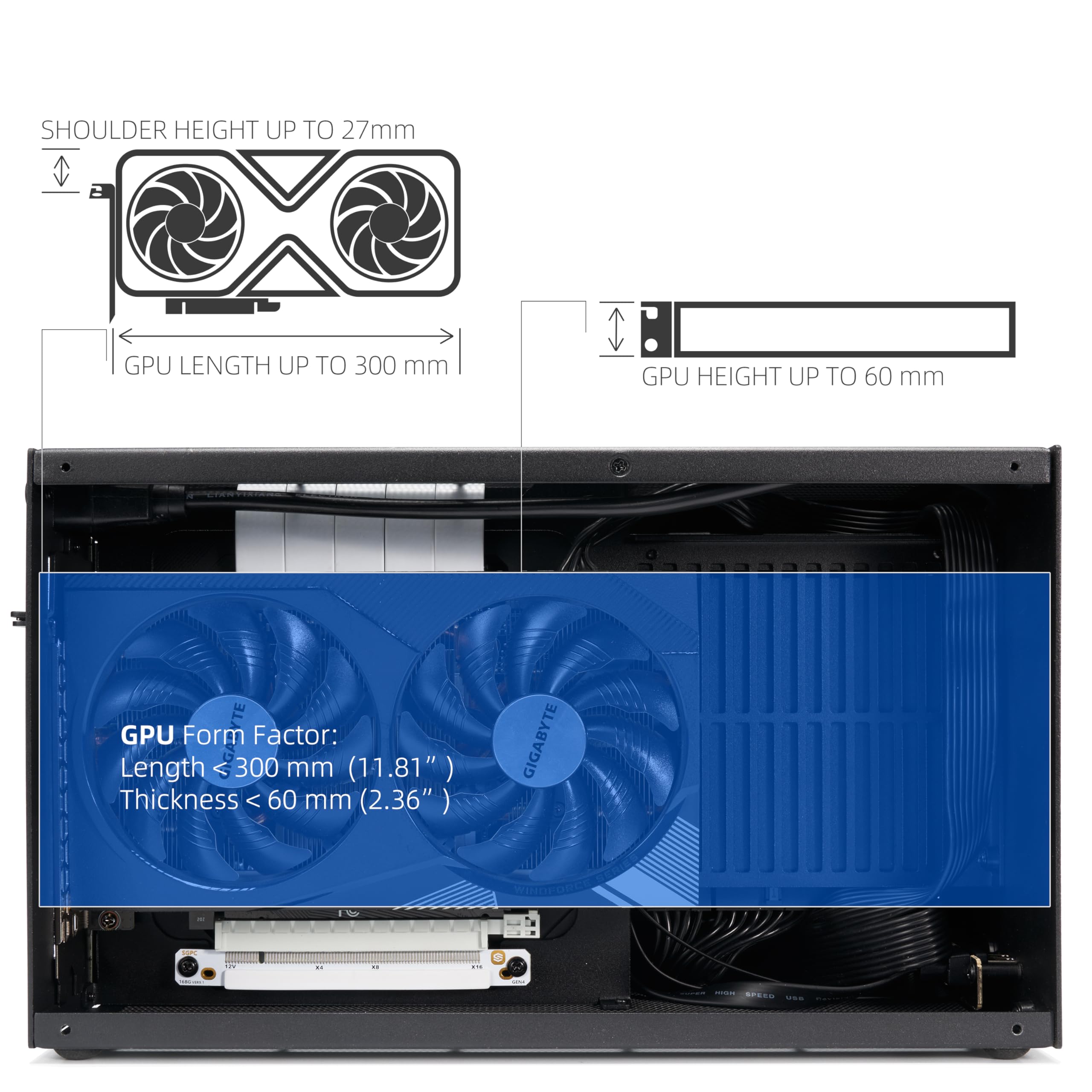 SGPC K49-BL Mini ITX Case - 8.3L Small Form Factor, Supports GPU up to 300mm, CPU Cooler up to 69mm, SFX PSU, USB 3.0 & Type-C Front I/O, Includes Acrylic Side Panel & Carrying Handles