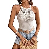 SweatyRocks Women's Hollow Out Lace Camisole Top Slim Fit Tie Back Summer Halter Tops