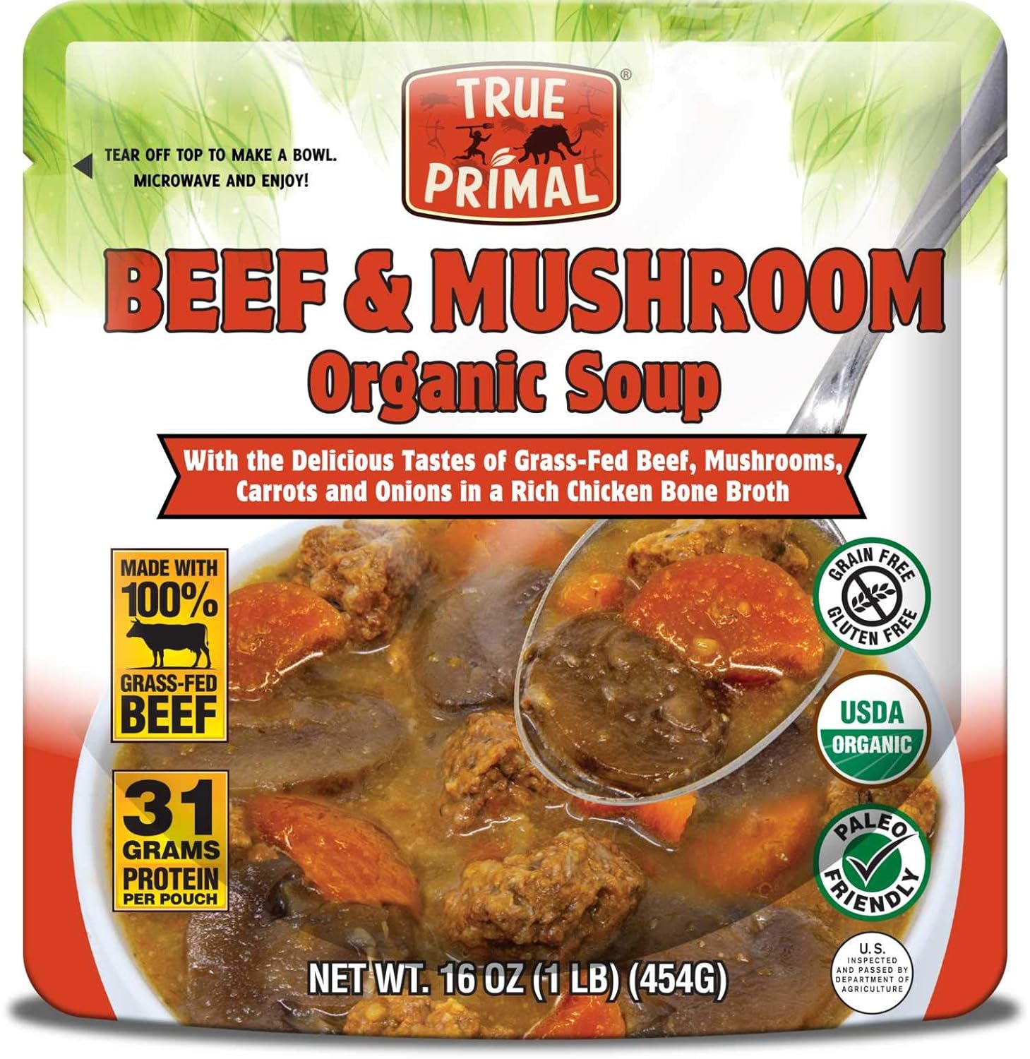 True Primal Beef & Mushroom Organic Soup (Gluten-free, Paleo, Grass-fed) 10-pack
