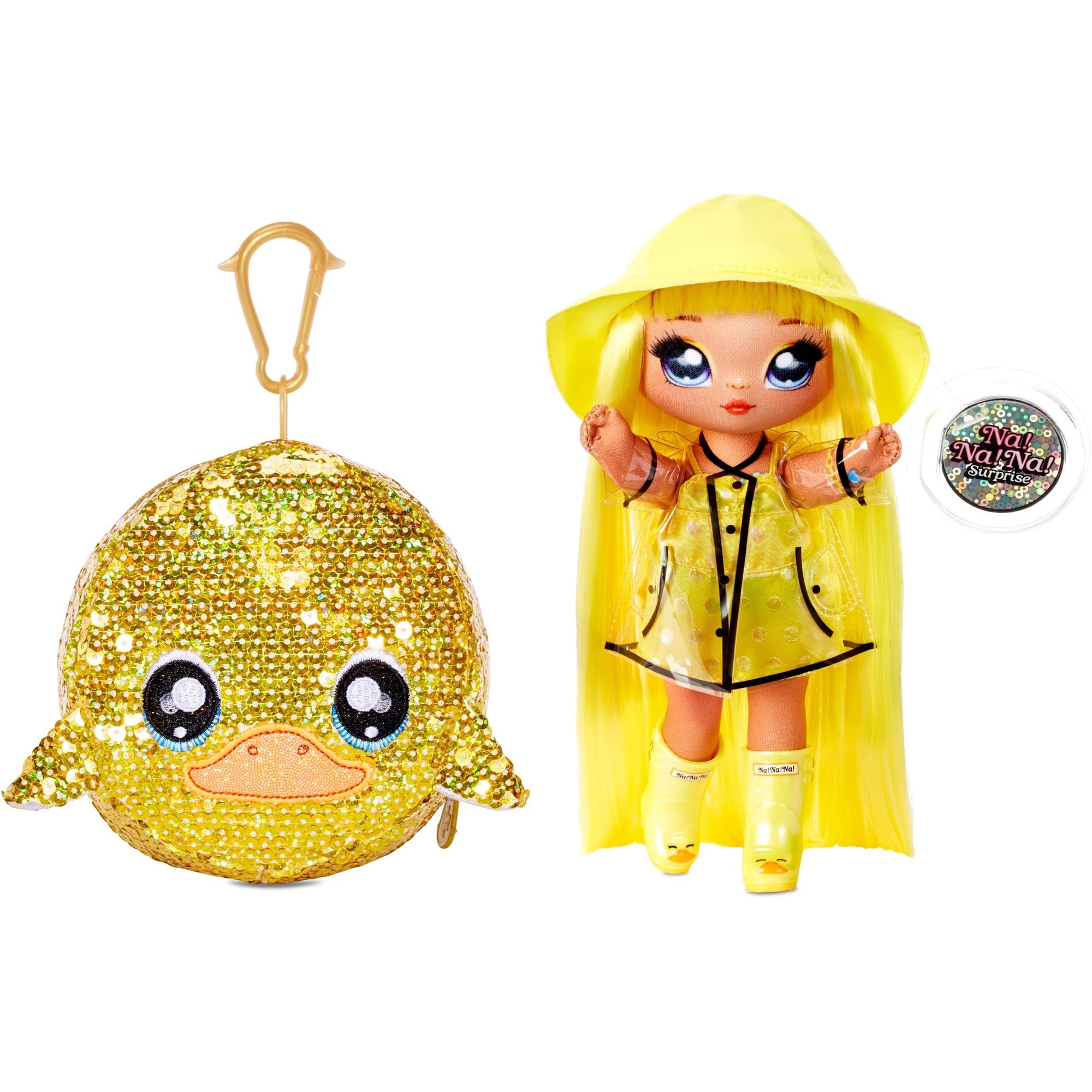 Na Na Na Surprise 2-in-1 Fashion Doll And Sparkly Pom Purse, DARIA DUCKIE. Raincoat Doll With Luxury Outfits and Fashion Accessories. Sparkle Series. Collectable Fashion Doll for Boys And Girls Age 5+