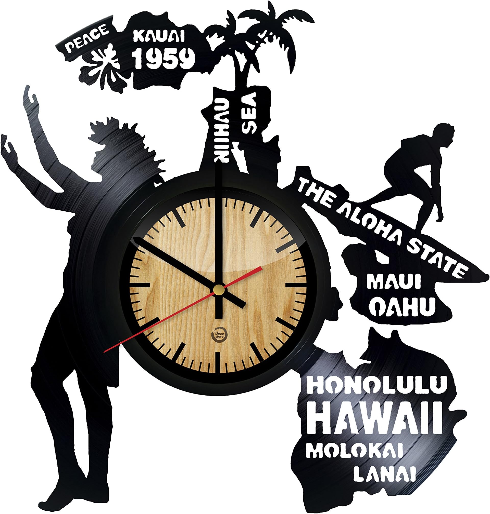 Welcome Dzen Store Hawaii Record Wall Clock - Get Unique of Living Room Wall Decor - Gift Ideas for Girls and Boys – The Aloha State Unique Art Design