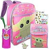 Fast Forward Baby Yoda Backpack with Lunch Box for Girls Set - Bundle with Baby Yoda Backpack, Baby Yoda Lunch Bag, Water Bottle, Stickers, Keychain, More | Star Wars Backpack for Girls