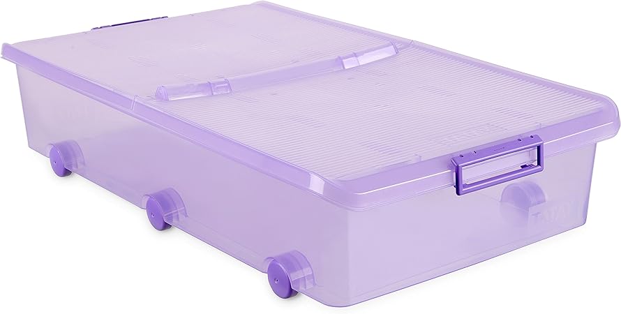 Tatay - Caja de Almacenaje Multiusos Bajo Cama con Tapa y Ruedas de 63 L de Capacidad.