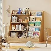 ROXGOX Kids Bookshelf and Toys Storage Cabinet, Wooden Bookcase for Kids Room, 4 Tier Baby Book Shelf with Storage, 5 Shelf Book case in Kids Room Playroom Nursery for Kids, Children, Toddlers